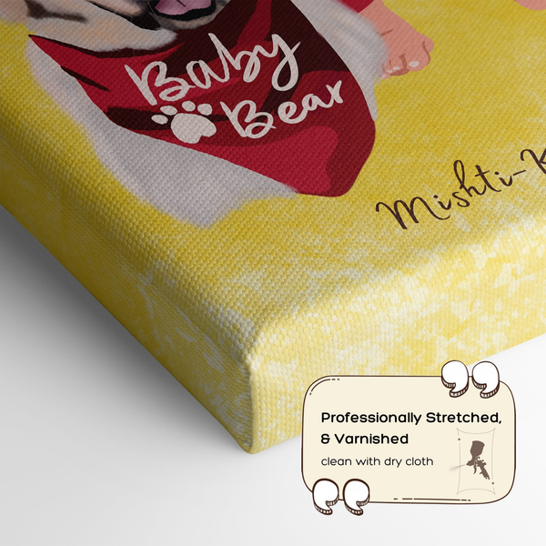 Close-up of a professionally stretched and varnished personalised canvas frame