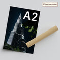 A2 cityscape photo poster beside a protective tube, representing A5 to A1 prints