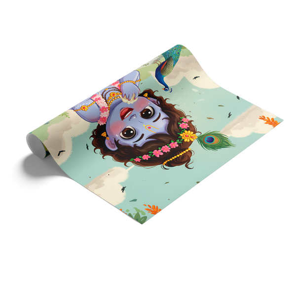 Rolled canvas print featuring a baby Krishna illustration