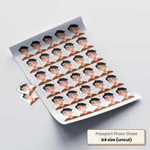 Passport photo sheet with repeated sample headshots