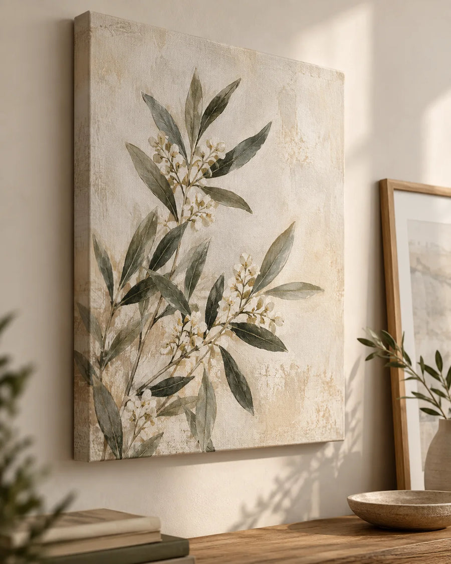Illustrative botanical artwork on a stretched canvas print